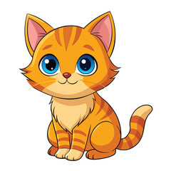 Fototapeta premium A small, ginger kitten with striking blue eyes sits looking upwards with a sweet expression with white background