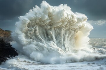 Huge crushing waves seen from above creating amazinng