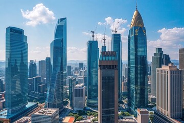 Fototapeta premium Vibrant Urban Scenery with Financial Skyscrapers and Tall Structures