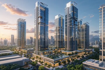 Obraz premium Shiny Towers: Lucrative Business Building Complex