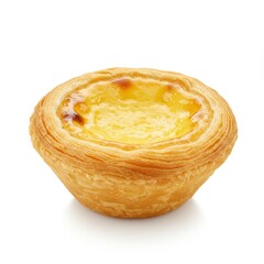 Fototapeta premium Egg custard tart isolated on white background for menu, blog, and recipe illustration.
