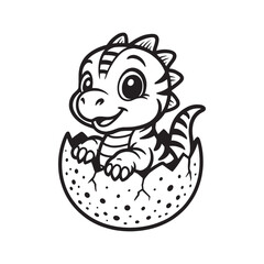 cute baby dinosaur hatching from egg vector illustration
