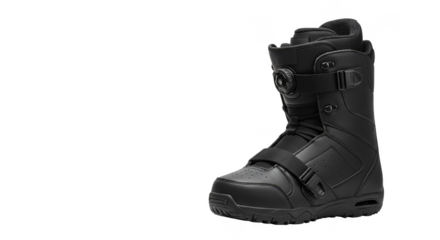 Isolated Black Snowboarding Boot Detailed Profile View Against Transparent Background