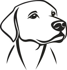 Stylized black and white illustration of a Labrador retriever head.