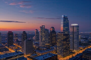Fototapeta premium Twilight Views of Luxury Office Space Shaping the Skyline