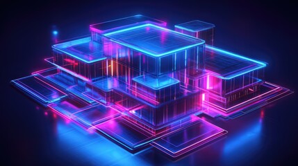 Fototapeta premium A building made of blocks with neon lights