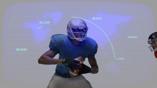 Quarterback adjusting posture after defender entry while sports tech arcs aligning throw trajectory