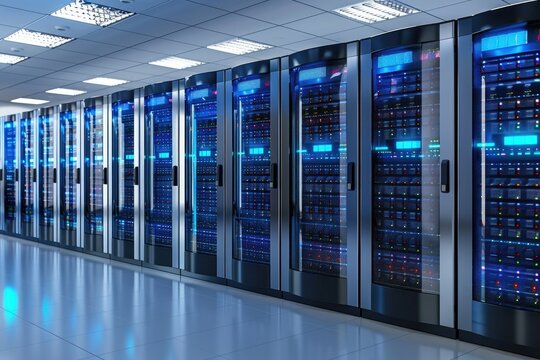 Detailed Color Image of Picture of Server Room Depicting Technology and Data Storage