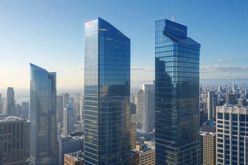 Fototapeta premium Unique Office Towers with Urban Skyline Views in Bright Daylight