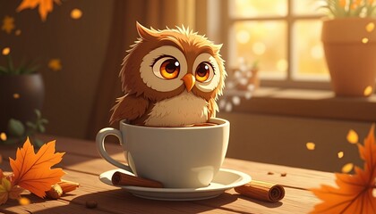 Cute Owl in a Warm Autumn Mug