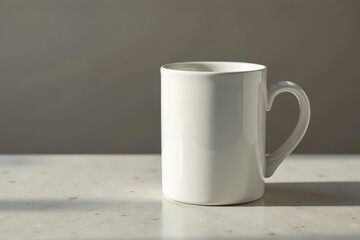 Fototapeta premium Classic white ceramic mug, handle detail visible , ceramic, drinkware