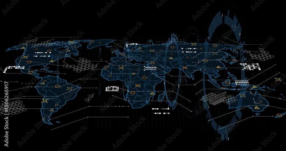 Poster single hud circle appearing triggers holographic global map pulsing, showing monitoring data
