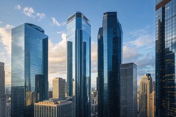 Fototapeta premium Stunning Skyscrapers and Corporate Office Towers Transforming Urban Landscapes with Reflective Glass Designs