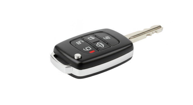 Isolated Car Key With Black And Silver Details On Transparent Background