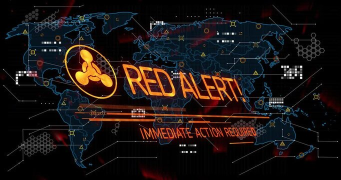 On receiving signal, hazard symbol and RED ALERT text pulsing on map requiring immediate action