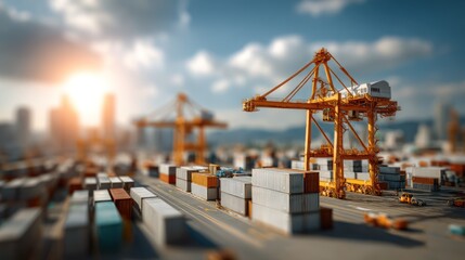 Cargo operations at shipping port urban industrial landscape aerial view logistics and transportation concept