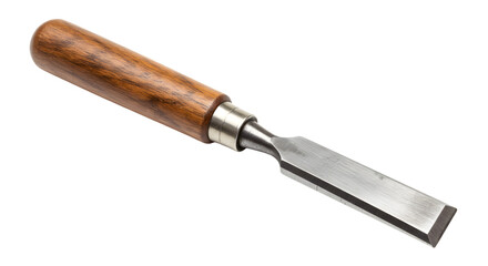 Isolated Chisel Hand Tool With Wooden Handle and Steel Blade on Transparent Background