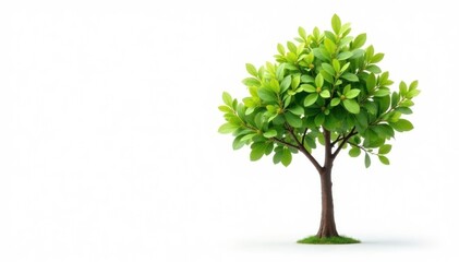 Young tree isolated on bright white, showing detail of leaves & stem, isolated, closeup