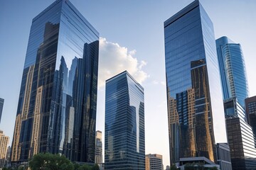 Obraz premium Modern Business Towers and Reflective Skyscrapers in Urban Architecture