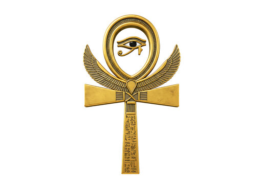 Ancient egyptian ankh symbol with eye of horus isolated on transparent background