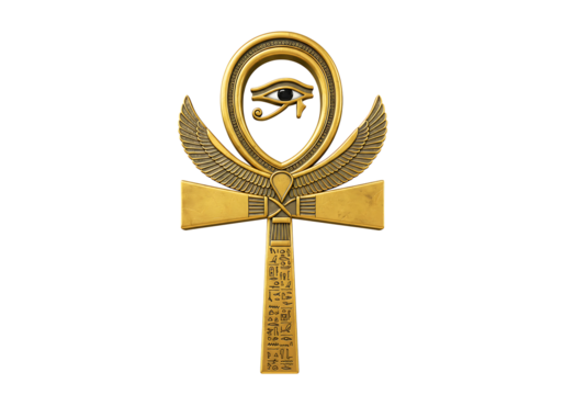 Ancient egyptian ankh symbol with eye of horus isolated on transparent background