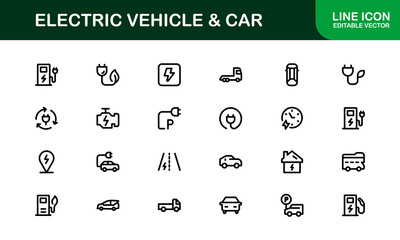 Premium Electric Vehicle and Car Icon Set for Apps, Websites, Automotive Projects, and Sustainable Mobility Designs | High-Quality Vector Graphics