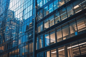 Urban Reflection in Office Building Windows Capturing City Life