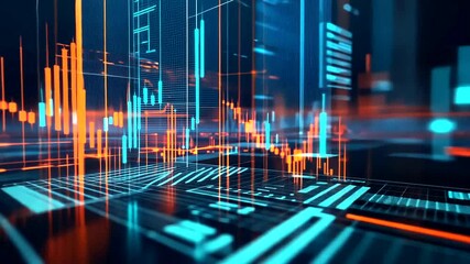 Abstract digital cityscape with glowing data streams - Powered by Adobe