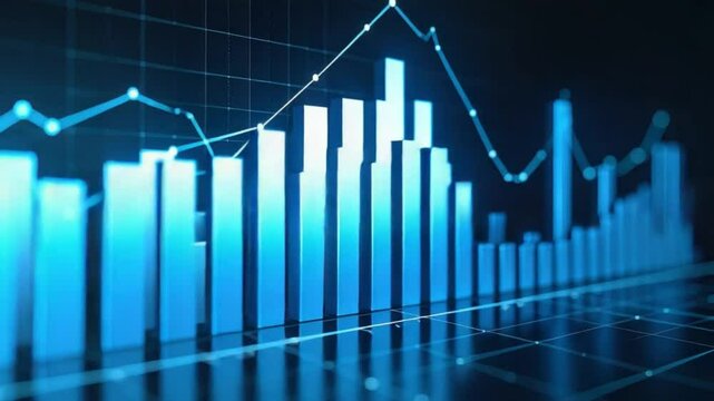 Illustrative financial chart shows the rise and fall of stocks. A visual representation of market trends, suitable for business and economic concepts. The chart highlights growth and fluctuations