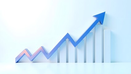 Business graph with blue arrow going up, signifying business growth, profit.