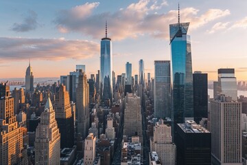 Fototapeta premium Stunning Horizon View of Manhattan Financial District and Urban Architecture