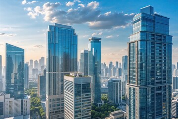 Fototapeta premium Modern Urban High-Rises and Sleek Office Complexes in a Metropolitan Skyline View