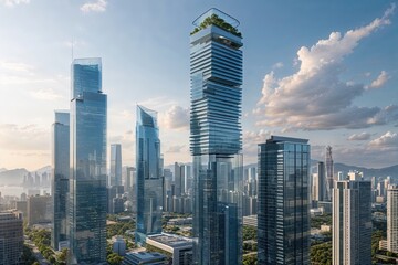 Fototapeta premium Urban Skylines Redefined Glass Tower Innovations in High-Rise Architecture and Business Development