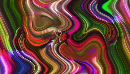 Motion glitch effect Abstract purple pink green orange neon rainbow wavy interlaced digital background