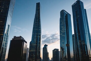 Naklejka premium Stunning Glass Tower Silhouettes Showcasing Architectural Elegance in a Modern Cityscape