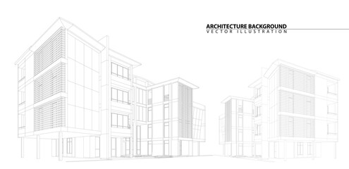 Perspective 3D render of building wireframe - Vector illustration 
