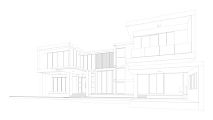 Perspective 3D render of building wireframe - Vector illustration 