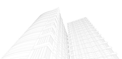 Perspective 3D render of building wireframe - Vector illustration 