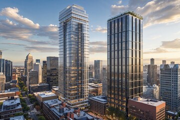 Obraz premium Sleek Urban Highrises and Innovative Office Spaces for Entrepreneurs