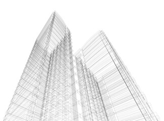 Perspective 3D render of building wireframe - Vector illustration 