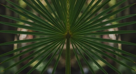 Symmetrical Green Palm Leaf Close Up
