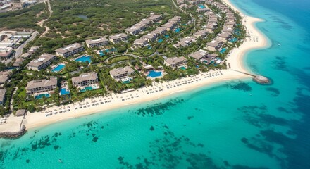 Aerial View of Tropical Resort Beach with Turquoise Water