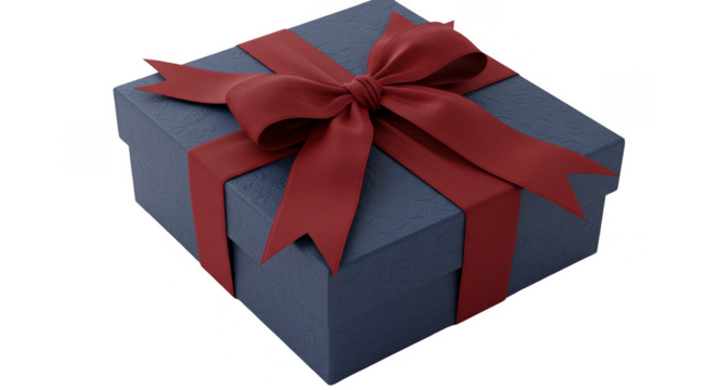 Isolated Gift Box With Red Glitter Ribbon On Transparent Background