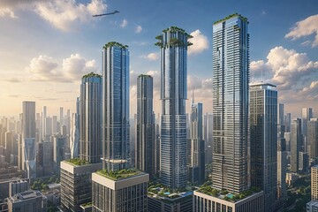 Obraz premium Dynamic City Planning for Skyscraper Complex Arrangements