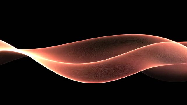 Luminous salmon curve of closely spaced lines against a black backdrop, creating a dynamic and flowing design element