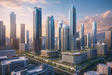 Stunning 3D Architectural Visualization of Skyscrapers and Real Estate Development in a Lively Urban Center