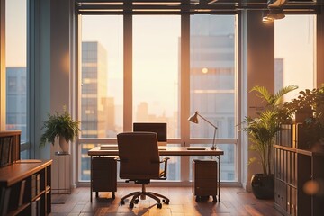 Fototapeta premium Cozy Soft-Focus Office Background for an Inviting Workspace Environment