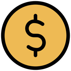 Dollar Coin Vector Lineal Color Isolated Icon, User Interface Icon.