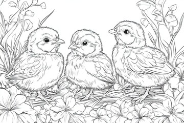 Little chicks coloring page. Easter colouring book.