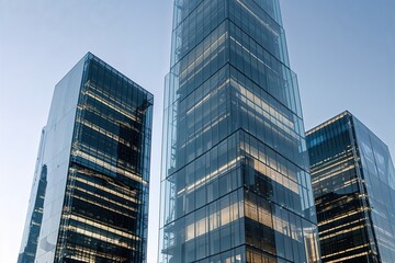 Obraz premium Detailed Perspective of Modern Corporate Skyscrapers with Glass Facades